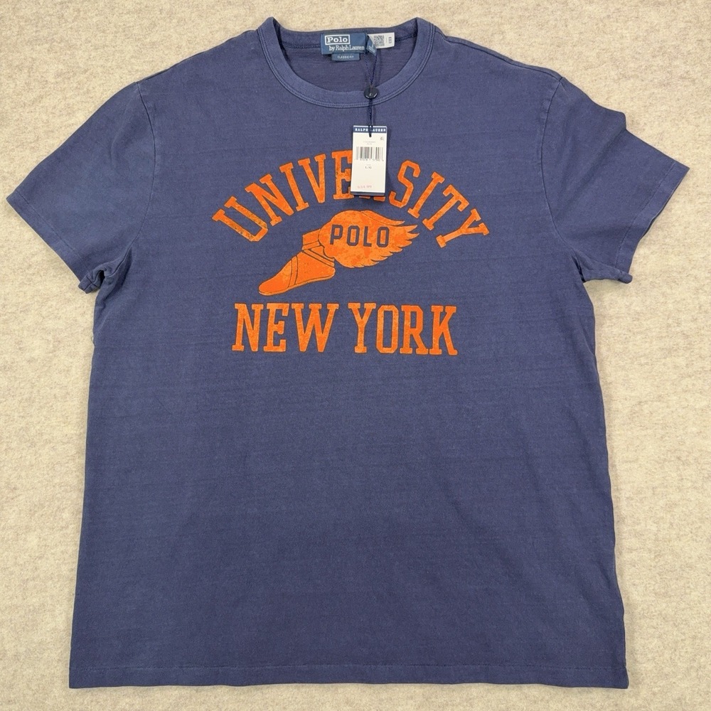 Polo Ralph Lauren Classic-Fit Graphic Jersey T-Shirt Mens Large Blue Slub Tee